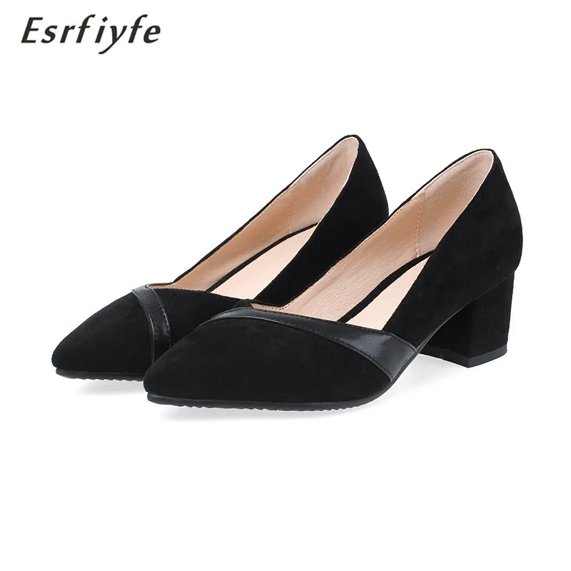 Женские туфли без застежки на толстом каблуке с острым носком | Обувь