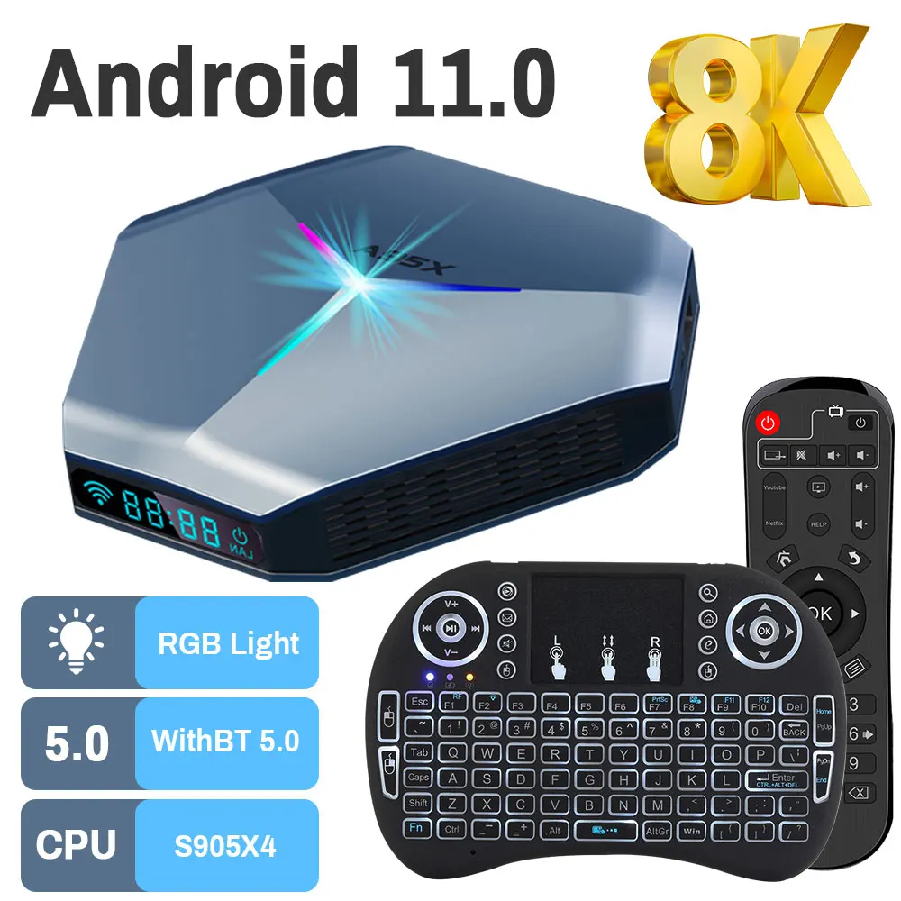 ТВ-приставка Transpeed Android 11 Amlogic S905X4 A95X F4 RGB светильник Ной Wi-Fi 8K 4K 3D Youtube медиаплеер |