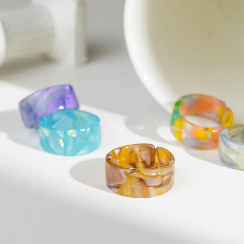 2021 Chic прозрачной акриловой смолы кольца для женщин модная обувь украшенная