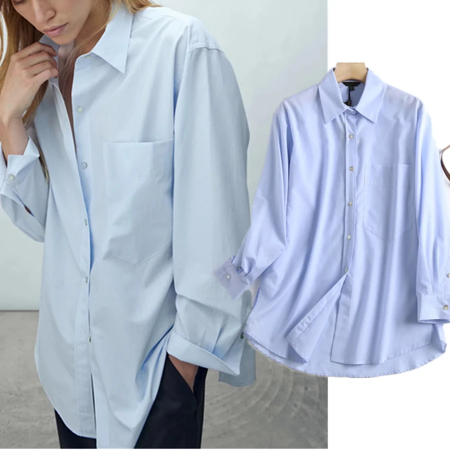 

Withered England Style Fashion Simple Striped Oversize Pockets Cotton Blusas Mujer De Moda 2021 Casual Shirt Women Blouse Women