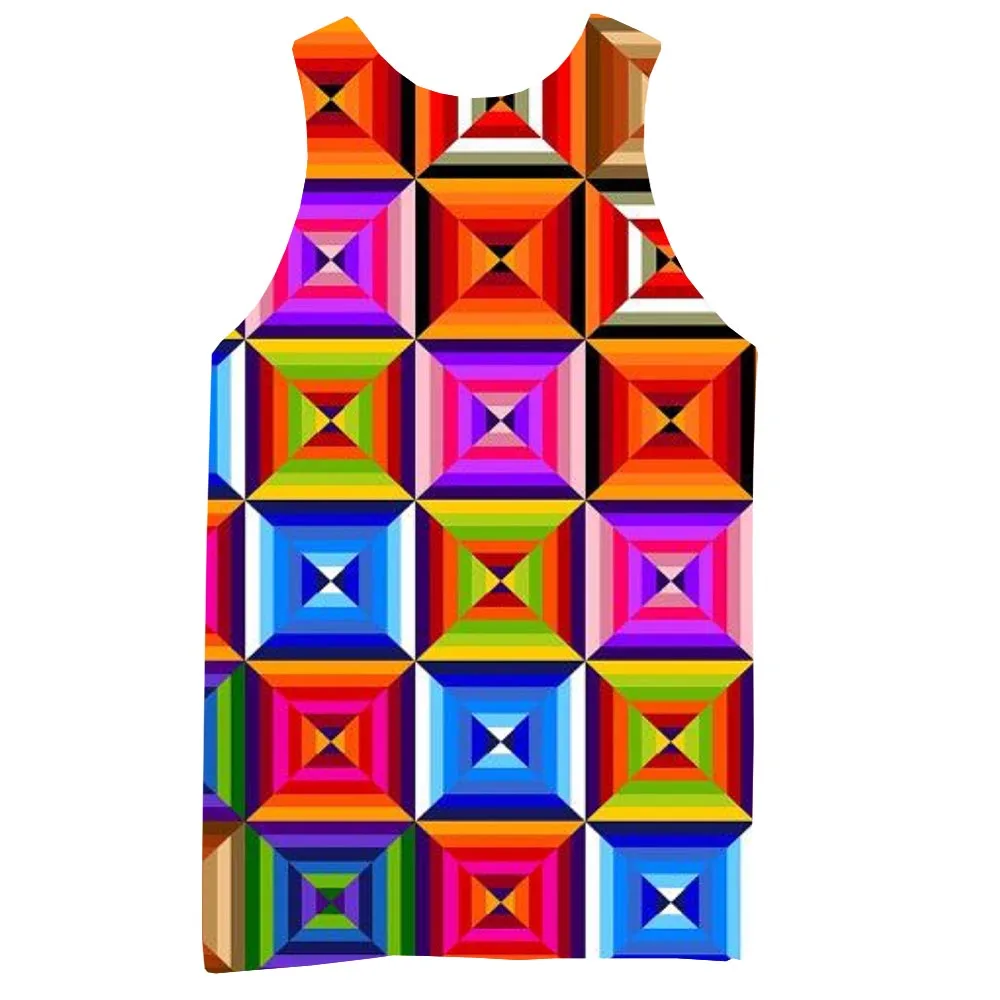 

Psychedelic Graphic Tank Top For Men 3D Print Sleeveless Rainbow Geometry Pattern Top Colorful Tees