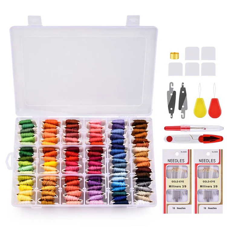 Embroidery Starter Kit For Beginners With Storage Box Pen Needle 50/108 Color Threads Cross Stitch Tools Mom DIY Sewing Set | Дом и сад