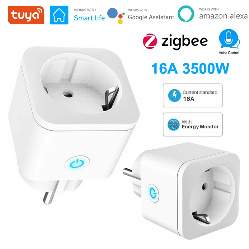 

Tuya Zigbee Smart Plug 16A 3500 Вт Разъем Мощность выход Мощность монитор Пульт дистанционного управления Управление таймер голос Управление для Alexa Google ...