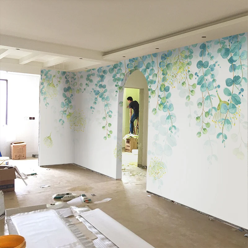 Фотообои на заказ с зелеными листьями 3D Современная гостиная диван ТВ фон