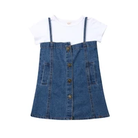 1 4t 2pcs set toddler summer clothing baby girl outfit girls cotton shirt denim strap dress kid casual clothes set