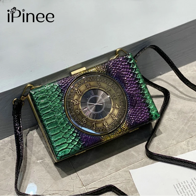 

Роскошные маленькие Наплечные сумки iPinee с крокодиловым узором, модные дизайнерские женские сумки через плечо с настоящими часами для женщи...
