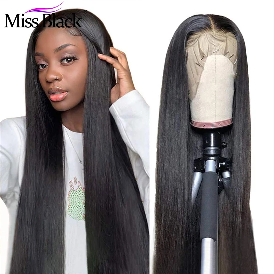 Miss Black Malaysian Glueless Straight 13x4 Lace Front Human Hair Wigs Medium Brown Lace Frontal Long Length Wig For Black Women