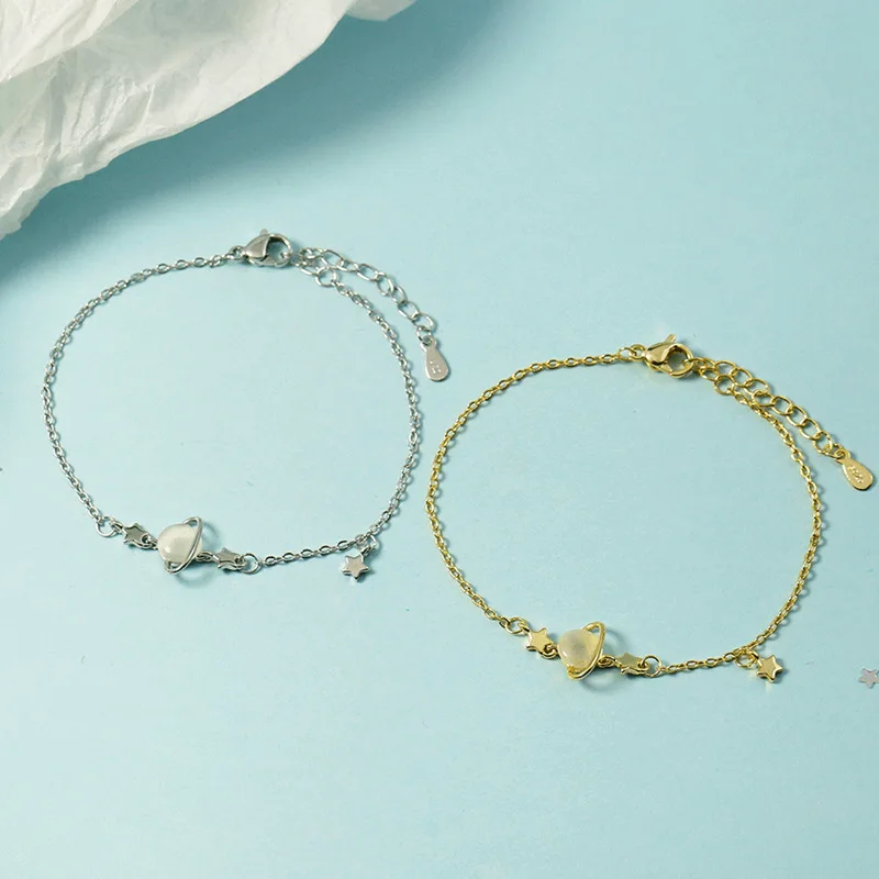 

KOFSAC New Cute Bracelets For Girl Birthday Gift Fashion Crystal Star Planet Jewelry Beautiful Women 925 Sterling Silver Jewelry