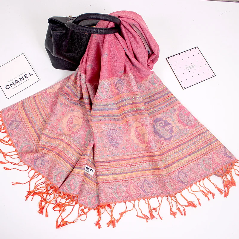 

Imitation Cashmere Pashmina Women Wrap Chal Soft Jacquard Echarpes Cape Tassels Muslim Hijab Bufanda Warm Scarf Shawls
