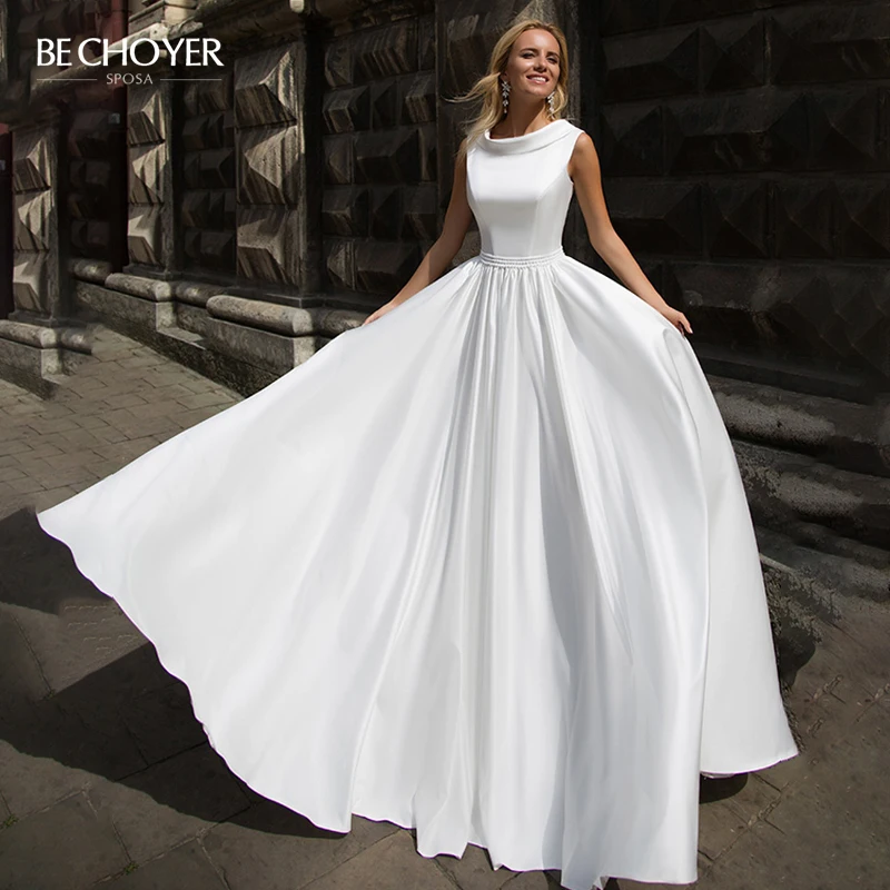 Vestido de Noiva элегантное атласное свадебное платье простое без рукавов на шнуровке