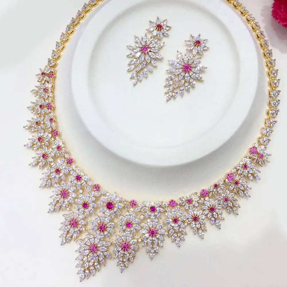 

GODKI Luxury Lucky Flower Green CZ Jewelry Set For Women Wedding Necklace Earring Set Cubic Zircon Dubai Bridal jewelry Set 2020
