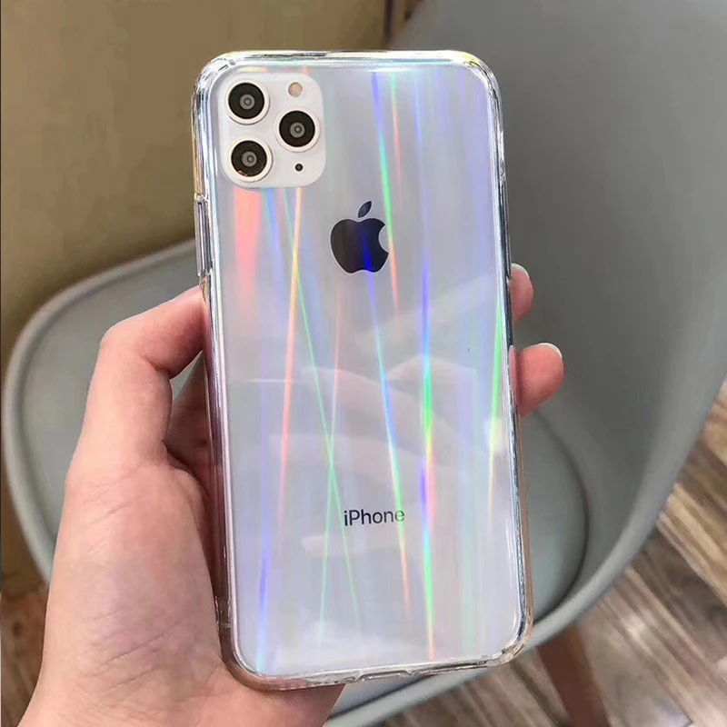

Rainbow Laser Glitter Transparent Case For iPhone 11 Pro Max 7 8 Plus X XS XR Shockproof Mobile Phone Luxury Soft Back Cover