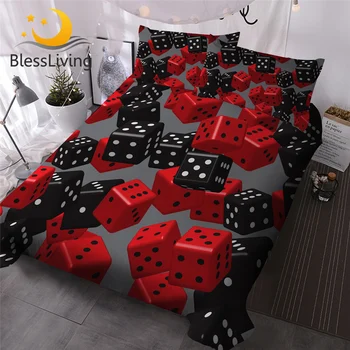 BlessLiving Red Black Dice Duvet Cover Set 3D Modern Bedding Set Gray Duvet Cover with Pillowcases 3 Pieces Game Soft Bedspreads 1