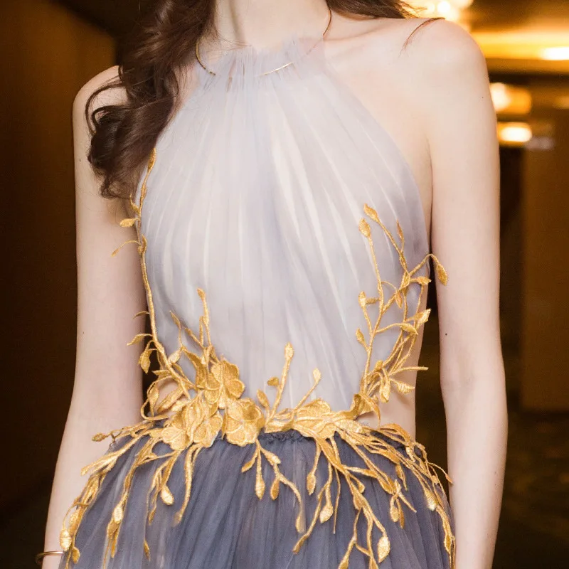 

Fashion Halter Chinese Sexy Queen Oriental Party Female Cheongsam Stage Show Qipao Dress Elegant Celebrity Banquet Dress
