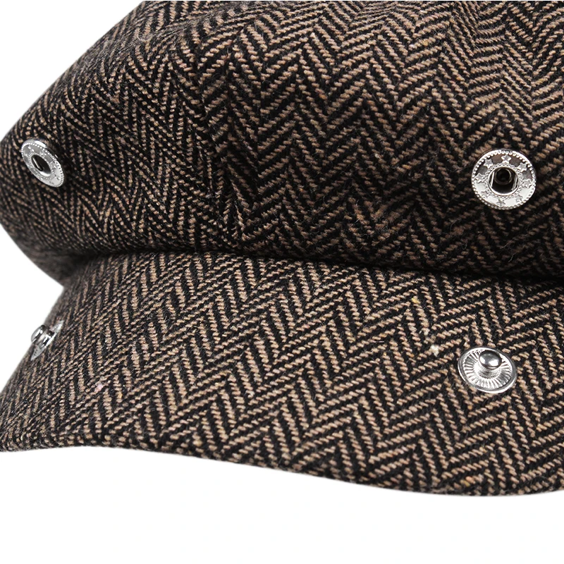 

Autumn and winter herringbone cotton and linen men's beret casual retro wild newsboy hat ivy hat men's painter hat octagonal hat