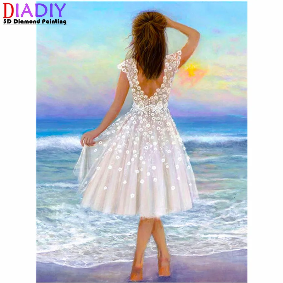 

Новое поступление, алмазная живопись, Женская картина, квадратная, Круглая Мозаика, украшение для дома на море