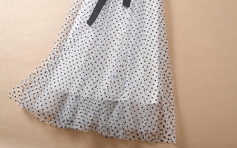

MIUXIMAO 2020 Fall &Spring Newest Fashion Runway Long Dress Women Half Sleeve Lace Dot Diamonds Designer Long Dress With Belt