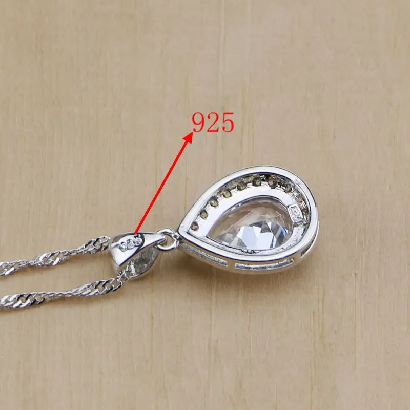 

Trendy 925 Sterling Silver Jewelry Drop Shaped White Zircon Jewelry Sets Women Earrings/Pendant/Necklace/Rings/Bracelet