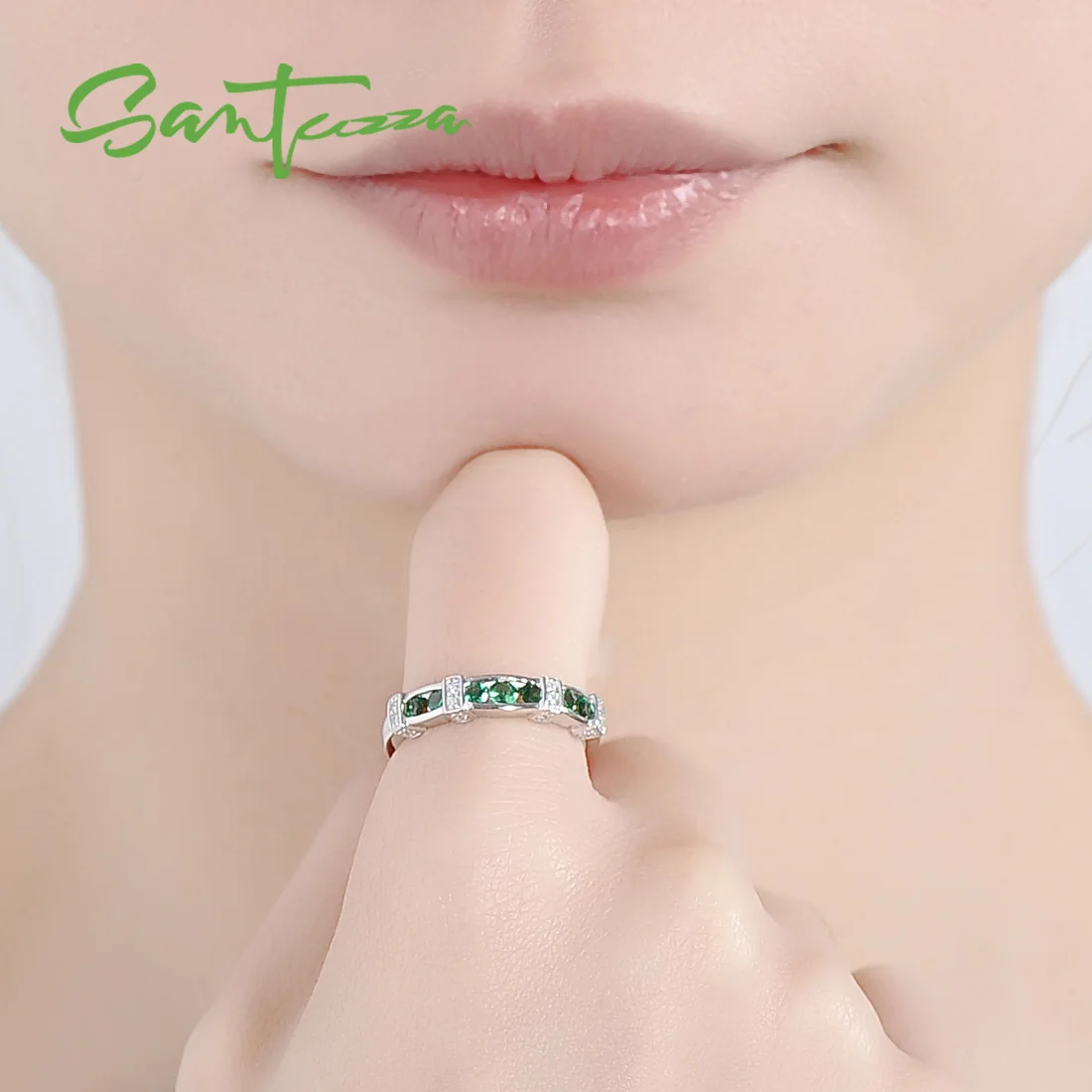 SANTUZZA серебряное кольцо для женщин, 925 пробы, серебряное модное круглое кольцо для женщин, кольцо с кубическим цирконием, вечерние ювелирные изделия