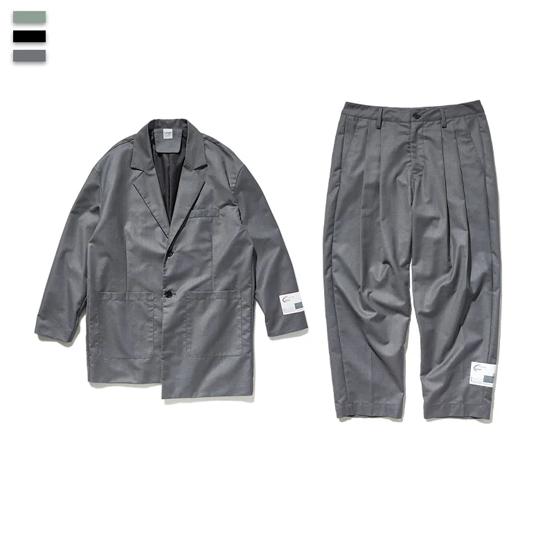 Gray set UNCLEDONJM комплект из 2 предметов для мужчин, хип-хоп, мужской повседневный Блейзер, большой размер, Мужской Блейзер и брюки, удлиненный дизайн, мужские костюмы, A45/A46 - Цвет: Gray set