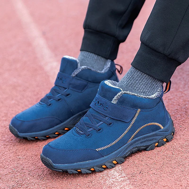 Водонепроницаемые зимние мужские ботинки из коровьей замши теплые женские