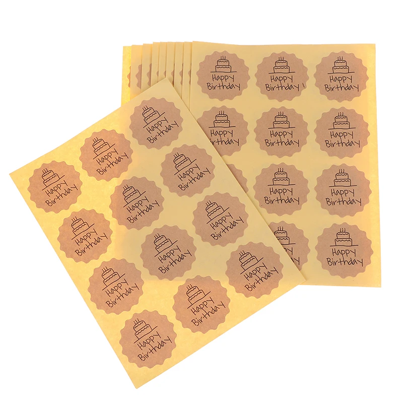 

120Pc Circle Shape Happy Birthday Handmade Cake Packaging Sealing Label Kraft Sticker For Ring Necklace Bracelet Jewelry Display