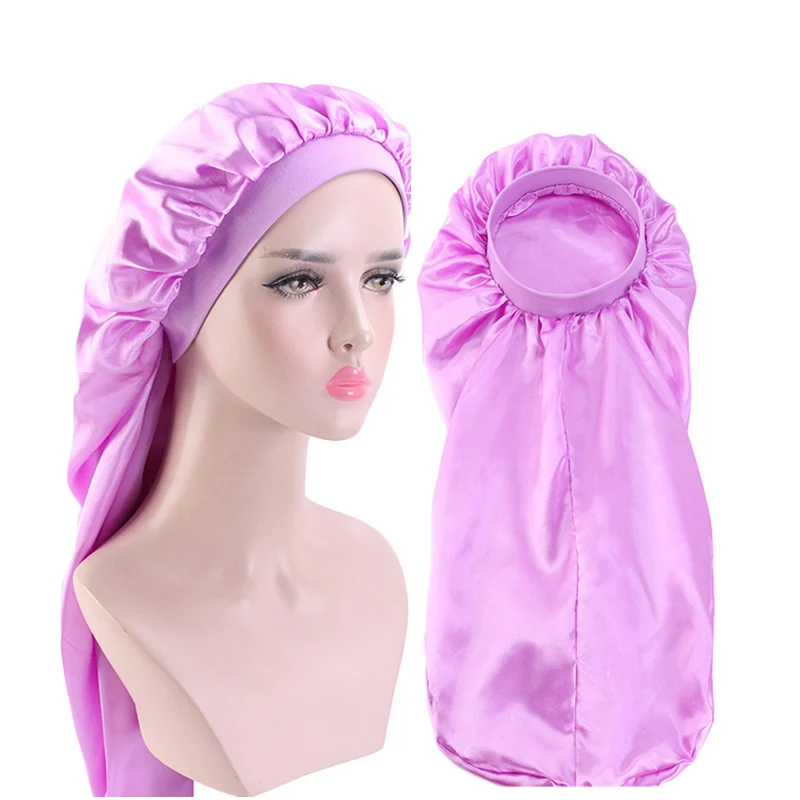 

Satin Bonnet Double Layer Silky Lined Long Bonnet Solid Color Night Sleep Cap For Long Braids Head Wrap Hair Care Ladies Hat