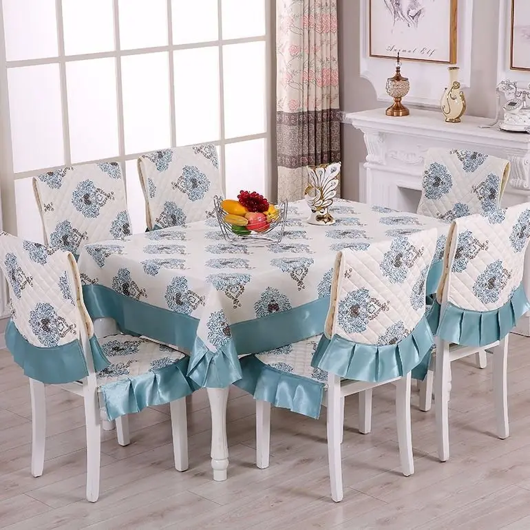 

Velvet Rectangle Dining Table Cloth Chair Cover European Luxury Embroidered Lace Round Table Cover Back Cushion Elegant Decor