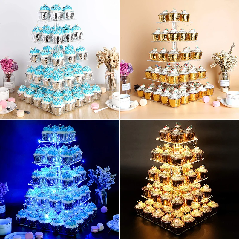 Подставка для кексов с квадратными светодиодными лампами акриловый держатель