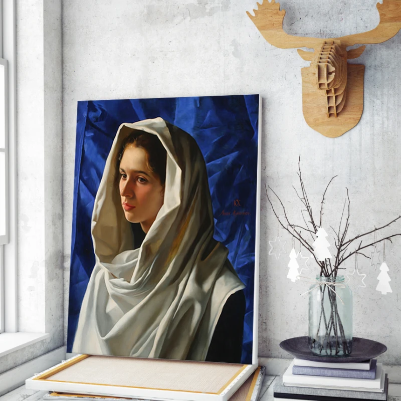 

Arsen Kurbano Headscarf Woman Canvas Painting Religion Figure Poster Hd Wall Art Picture for Living Room Bedroom Decor