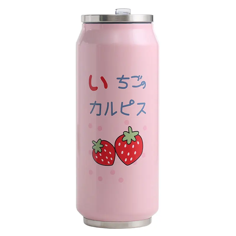 Розовый клубничный с соломенной чашкой модные женские банки для студенток чашка