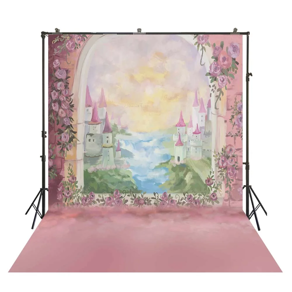 Картина маслом замок фотография Фон Милая принцесса розовый цветок