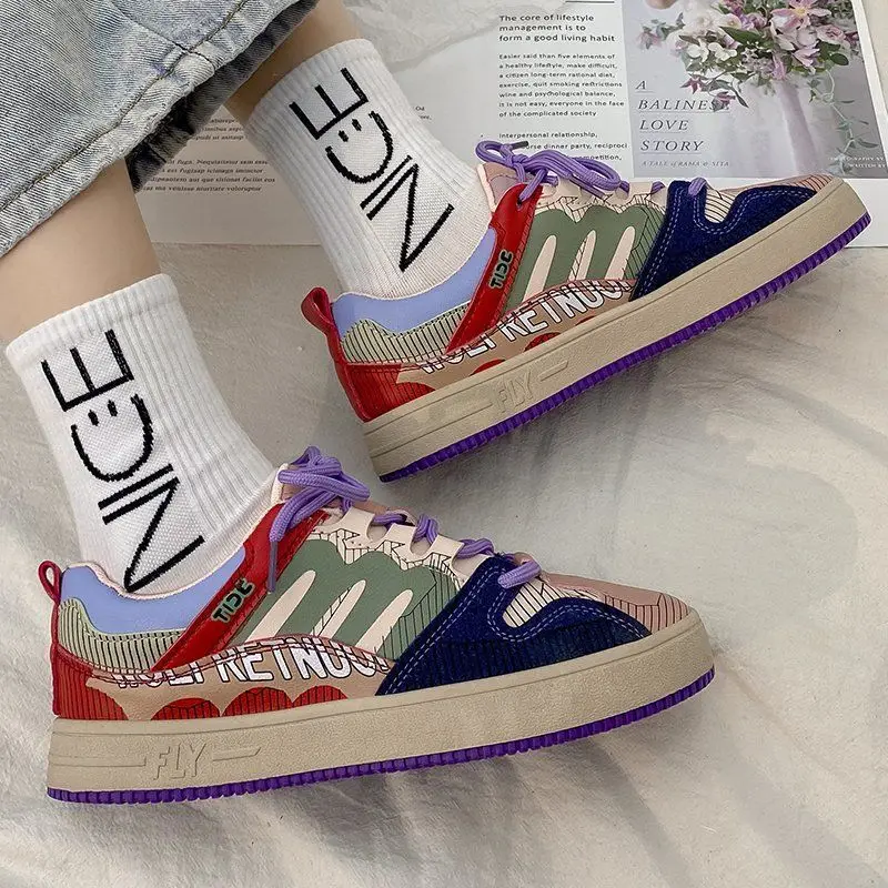 

Fashion New Women Tennis Vulcanized Platform Sneakers Women's Color Matching Running Shoes Female Vintage Flat Casual Shoes