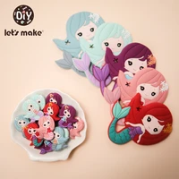 lets make 10pcs mermaid baby teeth food grade silicone bpa free kid care baby diy threading toy soothe childrens emotions