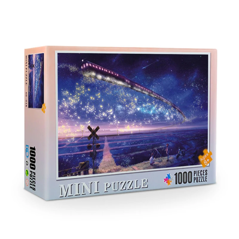 

Deluxe Edition 1000pcs Jigsaws Train meteor under the starry sky Scenery Photo Romantic Puzzle for Valentines' Day Gift