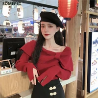 knitwear womens sexy autumn winter slim fit bow top woman sweaters femme chandails pull hiver