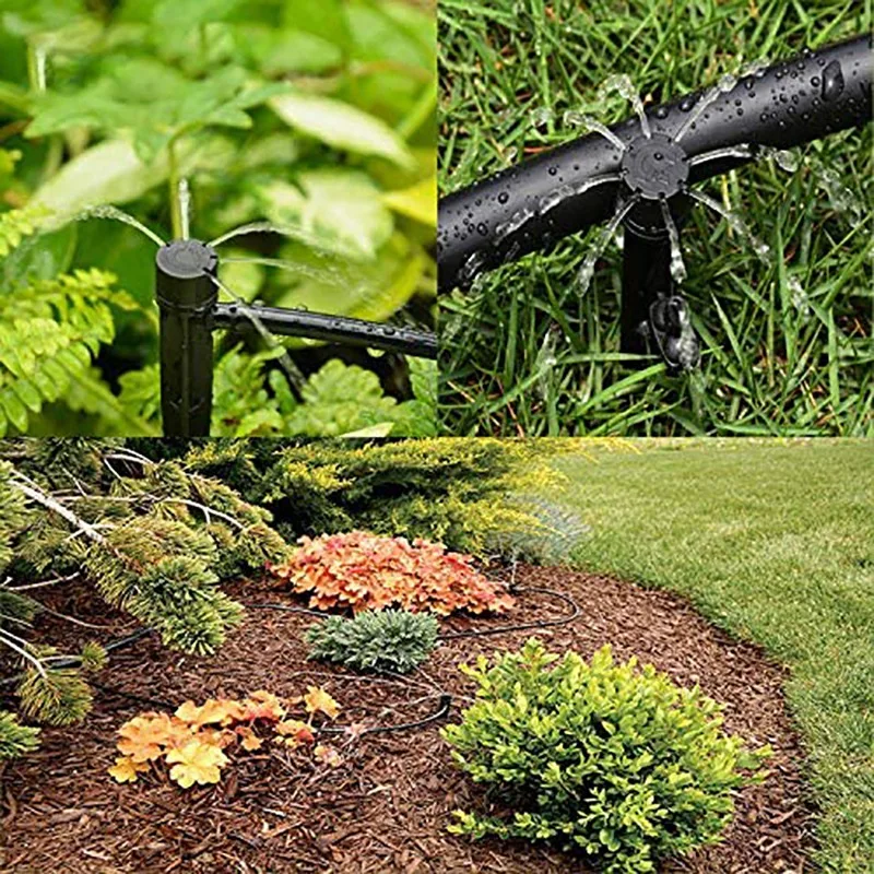 

100 Pcs Irrigation System Drippers, 360 Degree Adjustable Irrigation Drip Emitters with Connector for 4mm/7mm Tube