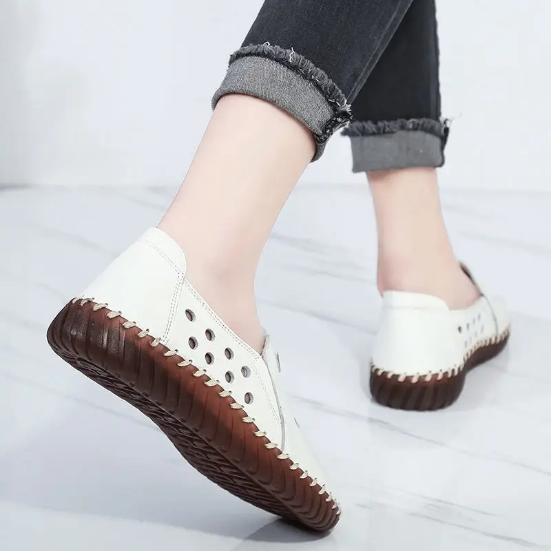 Женские винтажные Лоферы OUKAHUI летние дышащие лоферы из натуральной кожи без