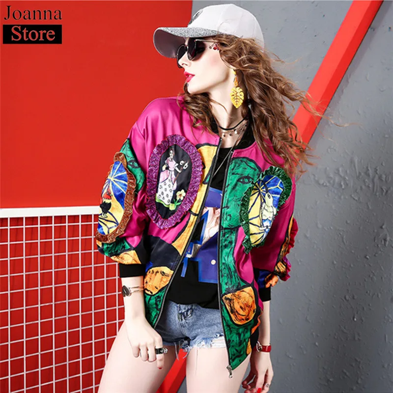 Женская короткая куртка с принтом осенняя свободная бейсбольная униформа