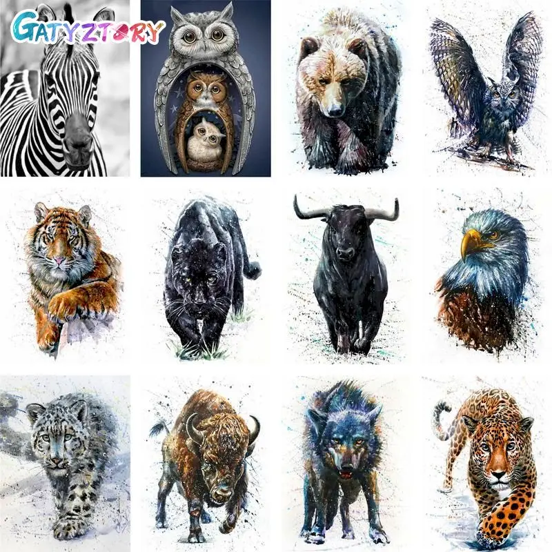GATYZTORY 60x75cm Frame Animal Diy Oil Painting By Bumbers Kits Tiger Leopard By numbers For Adults Home DecorsAcrylic Paint