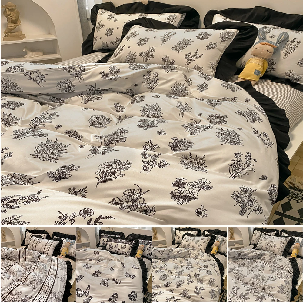 

Роскошные черно-белые ранние модные покрывала, домашний текстиль, пододеяльник, простыня, наволочка для девочек-подростков, 3/4 шт.