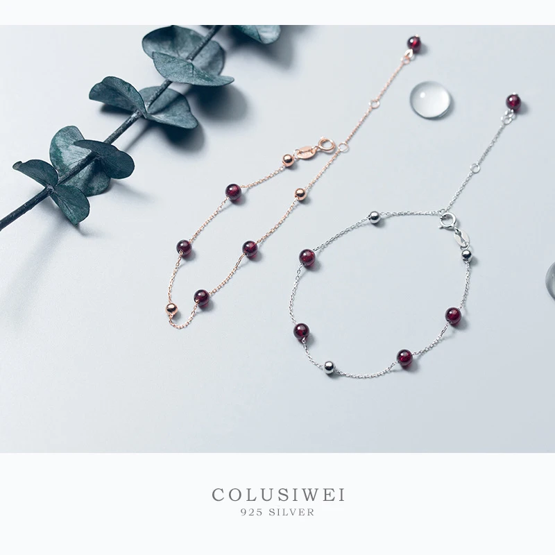 Colusiwei натуральный гранат звено цепи браслет для женщин стерлингового серебра 925