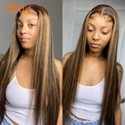 Парик хайлайтер, человеческие волосы Омбре, прямые 13x4 кружевные передние парики из человеческих волос для женщин, коричневые цветные прямые парики 4x4 на сетке