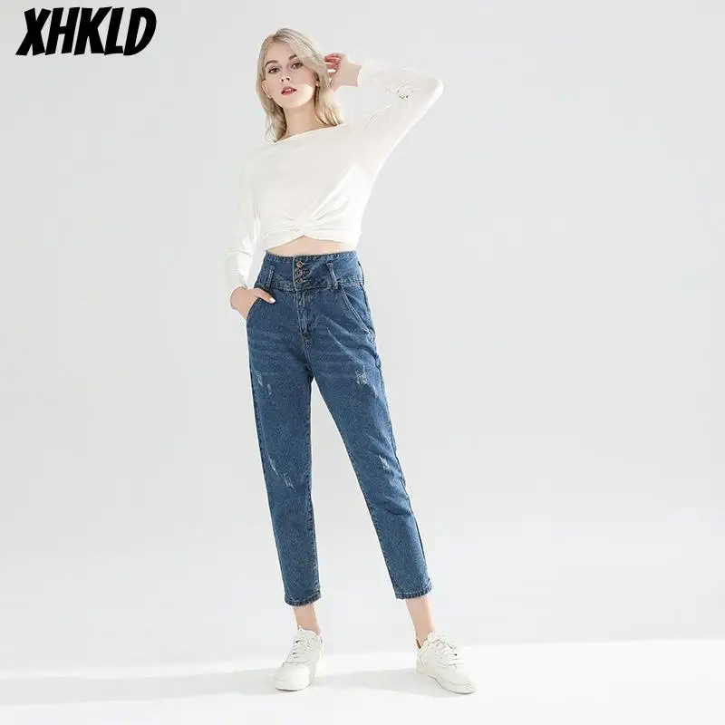 XHKLD женские брюки с высокой талией уличная одежда высокие Стрейчевые