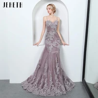 jeheth vintage spaghetti straps tulle prom dresses mermaid elegant sweetheart lace appliques backless party gown robes de soir%c3%a9e