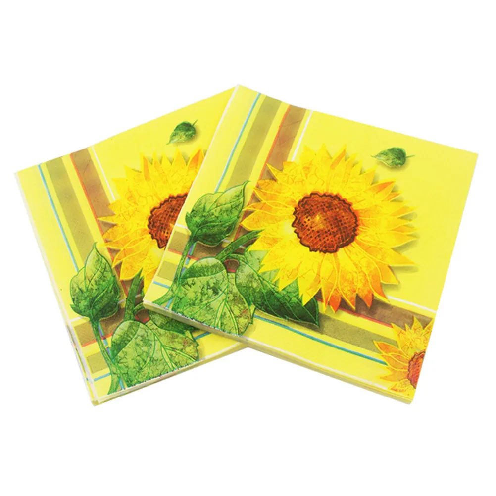 

20pcs Sunflower Paper Napkin Flower Para Festas & Party Supply Tissue Decoupage Servilleta For Birthday Party Shower 16.5*16.5cm