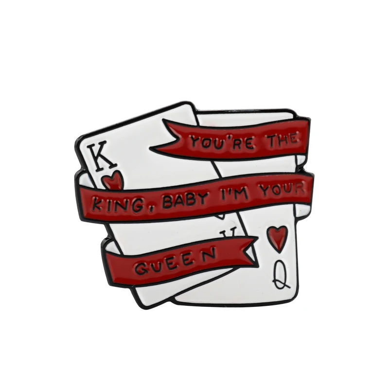 Pokercard булавки броши с изображением короля и Qeeen красное сердце карты Форма брошь
