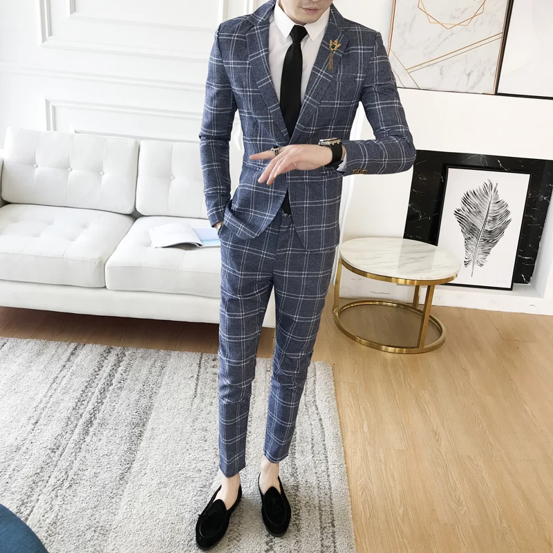 Костюм из двух частей (Блейзер + брюки) Осенняя Новая мужская мода с одной пряжкой
