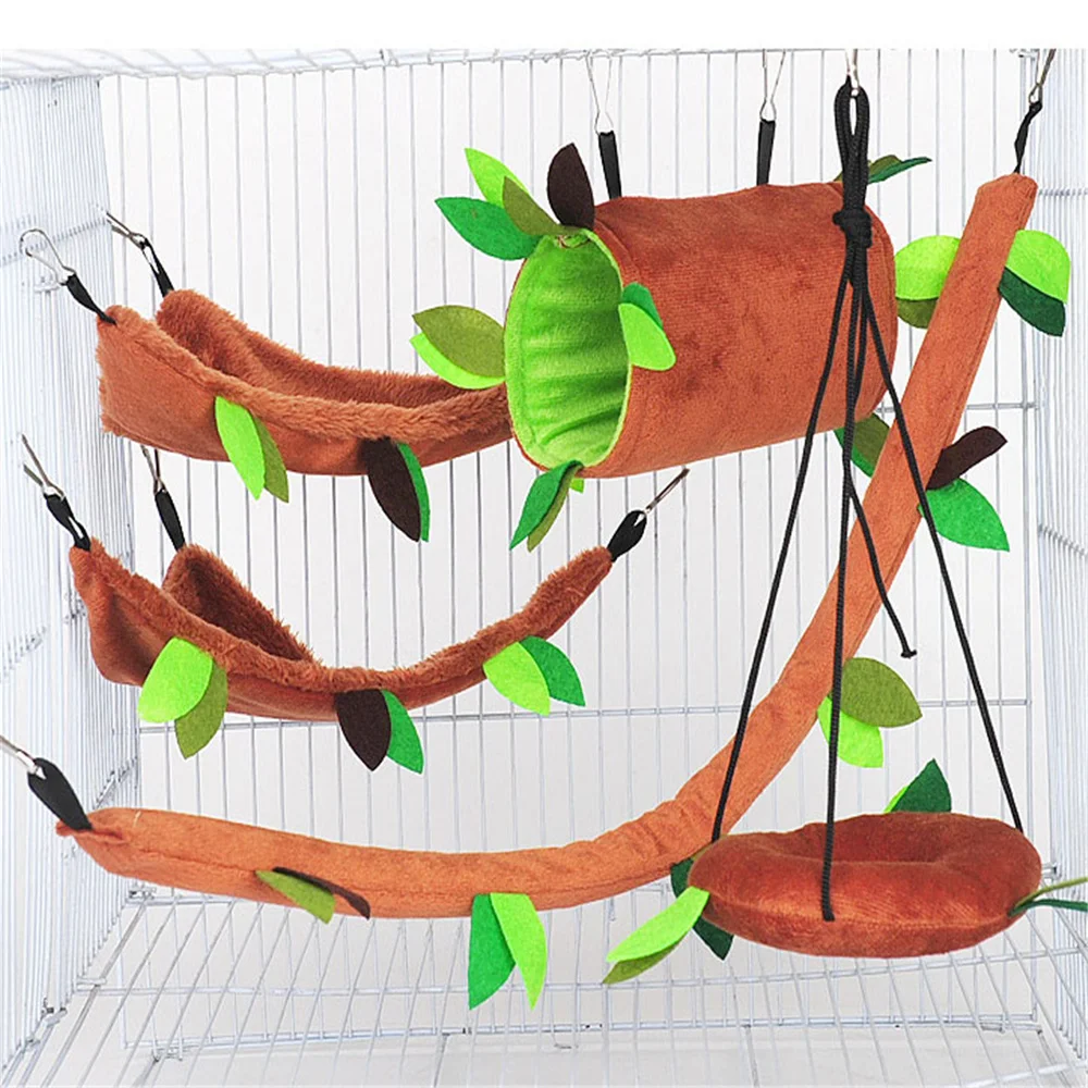 

Hamster Small Pet Plush Supplies Squirrel Leaves Hammock Swing Ropeway Drill Five-piece Set