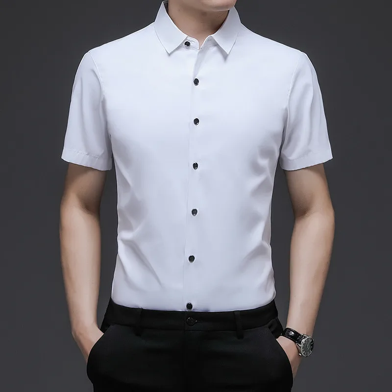 

Ymwmhu Новая модная мужская рубашка с коротким рукавом Однотонная летняя тонкая одежда крутая деловая Мужская рубашка в Корейском стиле прита...